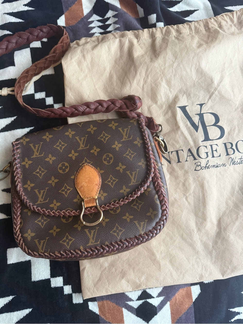 Louis Vuitton Monogram Braided Trim Crossbody Bag in Brown and Tan